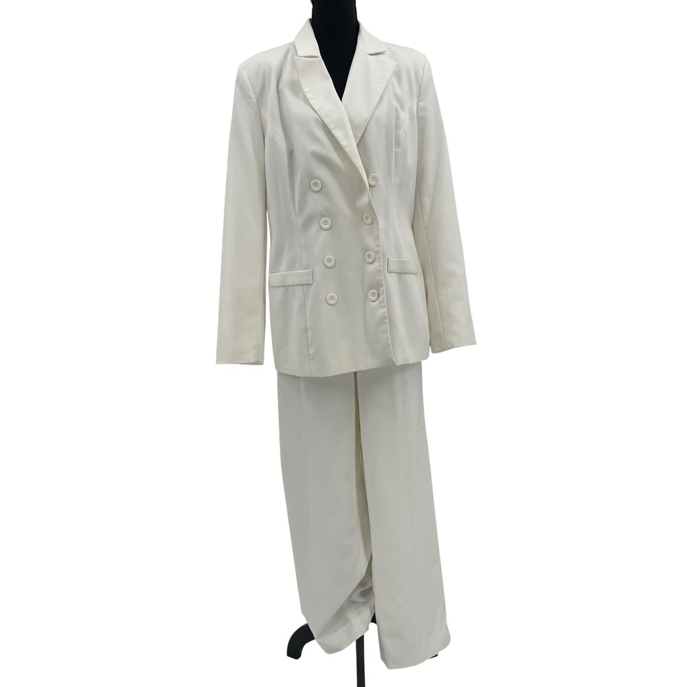 J.G. Hook Womens 2 Piece Pant Suit Cream Double Breasted Blazer Trousers‎ 12 2PC